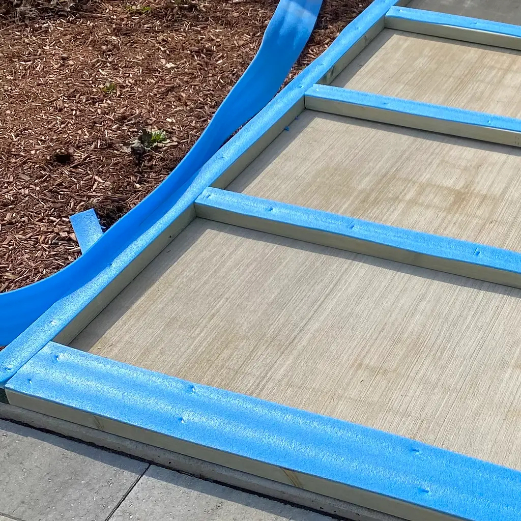 Apply sill gasket under starter strips if applying directly to concrete (not needed on wood frame base)